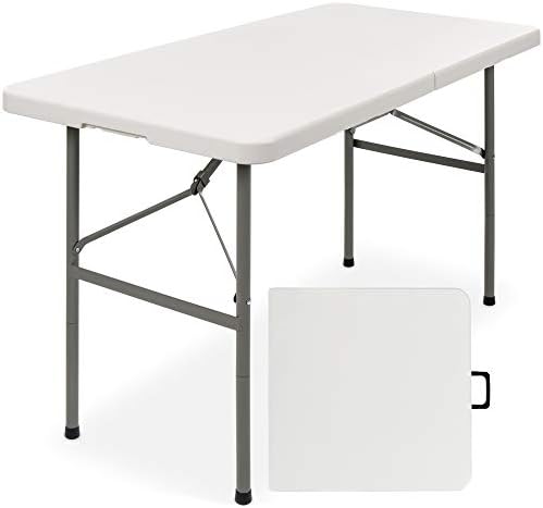4ft Plastic Folding Table, Indoor Outdoor Heavy Duty Portable w/Handle, Lock for Picnic, Party, Camping - White