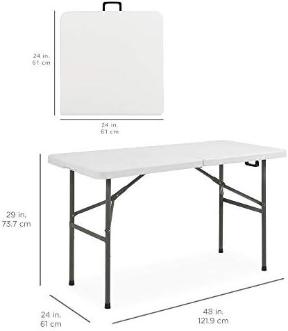 4ft Plastic Folding Table, Indoor Outdoor Heavy Duty Portable w/Handle, Lock for Picnic, Party, Camping - White, alternate