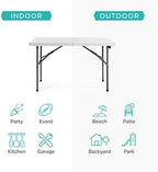 4ft Plastic Folding Table, Indoor Outdoor Heavy Duty Portable w/Handle, Lock for Picnic, Party, Camping - White, alternate