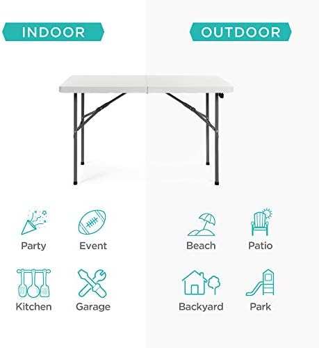 4ft Plastic Folding Table, Indoor Outdoor Heavy Duty Portable w/Handle, Lock for Picnic, Party, Camping - White, alternate