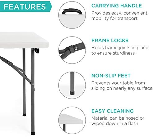 4ft Plastic Folding Table, Indoor Outdoor Heavy Duty Portable w/Handle, Lock for Picnic, Party, Camping - White, alternate