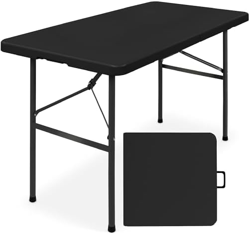 4ft Plastic Folding Table, Indoor Outdoor Heavy Duty Portable w/Handle, Lock for Picnic, Party, Camping - Black