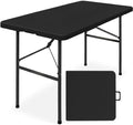 4ft Plastic Folding Table, Indoor Outdoor Heavy Duty Portable w/Handle, Lock for Picnic, Party, Camping - Black