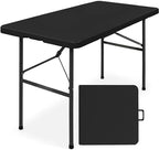 4ft Plastic Folding Table, Indoor Outdoor Heavy Duty Portable w/Handle, Lock for Picnic, Party, Camping - Black