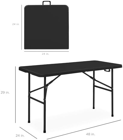 4ft Plastic Folding Table, Indoor Outdoor Heavy Duty Portable w/Handle, Lock for Picnic, Party, Camping - Black, alternate