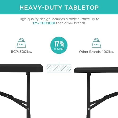 4ft Plastic Folding Table, Indoor Outdoor Heavy Duty Portable w/Handle, Lock for Picnic, Party, Camping - Black, alternate