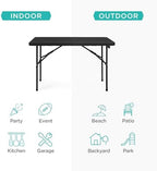 4ft Plastic Folding Table, Indoor Outdoor Heavy Duty Portable w/Handle, Lock for Picnic, Party, Camping - Black, alternate