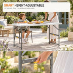 4FT Portable Folding Table, One-Handed Height Adjustment,4 Heights in White, alternate view 2
