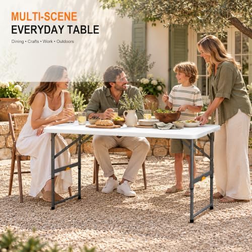 4FT Portable Folding Table, One-Handed Height Adjustment,4 Heights in White, alternate view 4