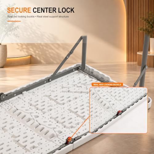 4FT Portable Folding Table, One-Handed Height Adjustment,4 Heights in White, alternate view 5