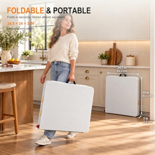 4FT Portable Folding Table, One-Handed Height Adjustment,4 Heights in White, alternate view 7