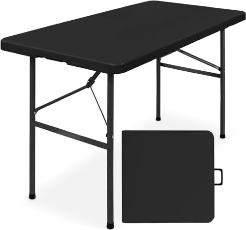 4ft Portable Plastic Folding Table - Indoor & Outdoor Heavy-Duty Foldable Utility Table w/Handle for Party &