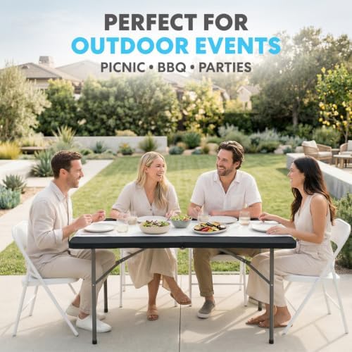 4ft Portable Plastic Folding Table - Indoor & Outdoor Heavy-Duty Foldable Utility Table w/Handle for Party &, alternate view
