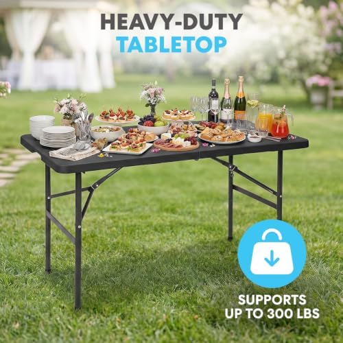 4ft Portable Plastic Folding Table - Indoor & Outdoor Heavy-Duty Foldable Utility Table w/Handle for Party &, alternate view