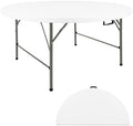 4FT Round Folding Table White Fold-in-Half with Carrying Handle Portable Plastic Table for Outdoor or Indoor