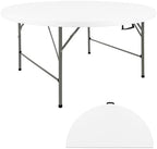 4FT Round Folding Table White Fold-in-Half with Carrying Handle Portable Plastic Table for Outdoor or Indoor