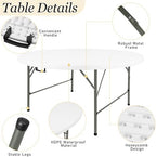 4FT Round Folding Table White Fold-in-Half with Carrying Handle Portable Plastic Table for Outdoor or Indoor, alternate view