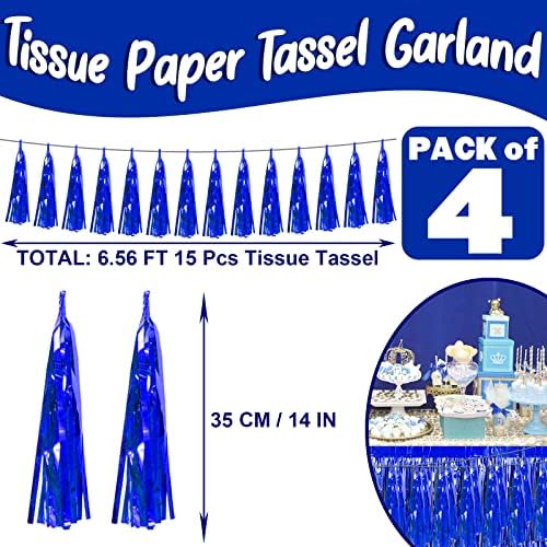 4P Blue Foil Fringe Metallic Tassel Streamers Banner Tassel Garland for Parade Floats, Bachelorette, Wedding, alternate view