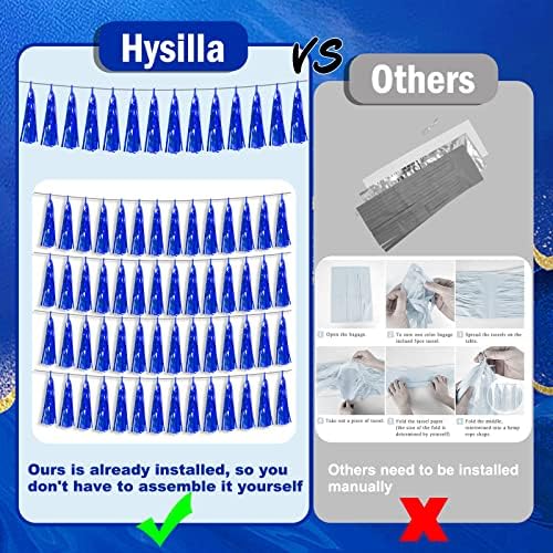 4P Blue Foil Fringe Metallic Tassel Streamers Banner Tassel Garland for Parade Floats, Bachelorette, Wedding, alternate view