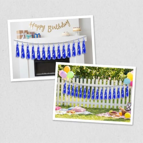 4P Blue Foil Fringe Metallic Tassel Streamers Banner Tassel Garland for Parade Floats, Bachelorette, Wedding, alternate view