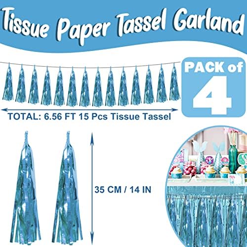 4P Light Blue Foil Fringe Metallic Streamers Banner Tassel Garland for Parade Floats, Bachelorette, Wedding, alternate view 3