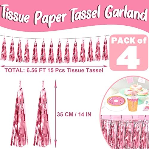4P Light Pink Foil Fringe Metallic Tassel Streamers Banner Tassel Garland for Parade Floats, Bachelorette, alternate view 2