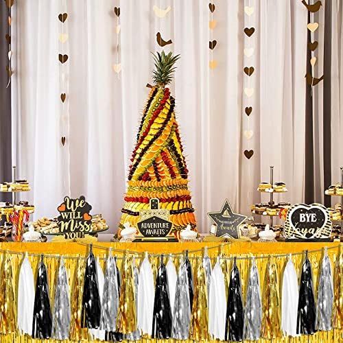 4P Navy-Blue White-Gold Foil Fringe Metallic Tassel-Garland, Tassels Banner Streamers for Parade Floats, alternate view 2