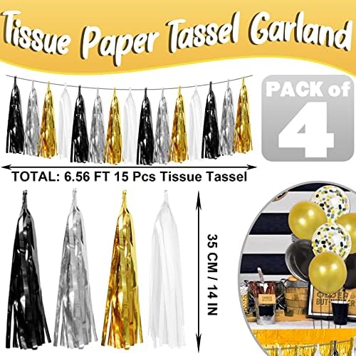 4P Navy-Blue White-Gold Foil Fringe Metallic Tassel-Garland, Tassels Banner Streamers for Parade Floats, alternate view 3