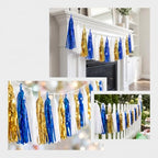 4P Navy-Blue White-Gold Foil Fringe Metallic Tassel-Garland, Tassels Banner Streamers for Parade Floats, alternate view 6