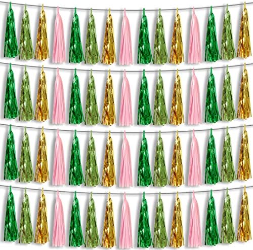 4P Pink-Gold Sage-Green Party-Decorations Foil Fringe Metallic Tassel Streamers Banner Tassel Garland for Parade