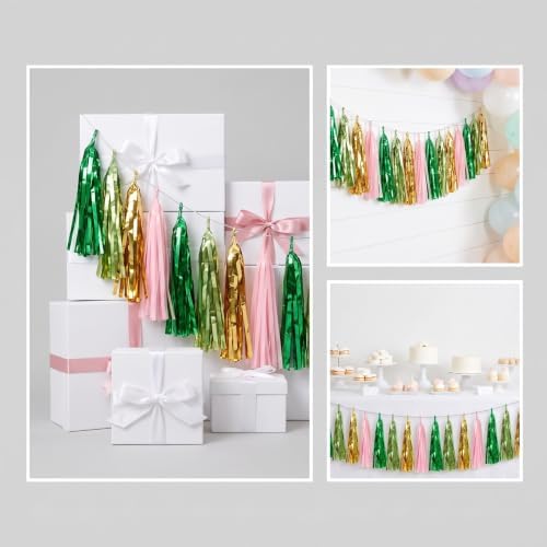 4P Pink-Gold Sage-Green Party-Decorations Foil Fringe Metallic Tassel Streamers Banner Tassel Garland for Parade, alternate
