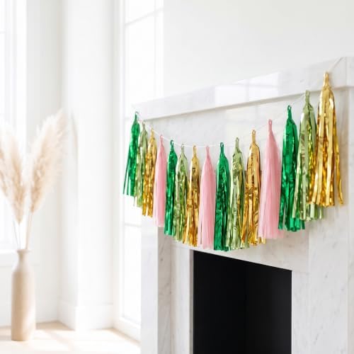 4P Pink-Gold Sage-Green Party-Decorations Foil Fringe Metallic Tassel Streamers Banner Tassel Garland for Parade, alternate