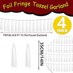 4P White Foil Fringe Metallic Tassel Streamers Banner Tassel Garland for Parade Floats, Graduation, Wedding, alternate view 3