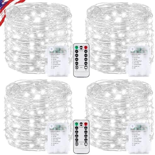 4Pack 100LED Fairy Lights Battery Operated with Remote, Cool White in Cool White