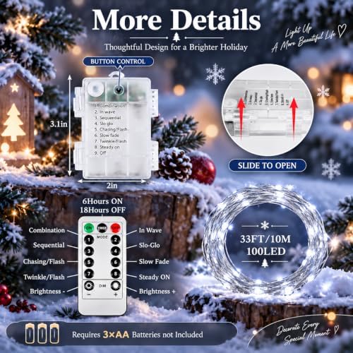 4Pack 100LED Fairy Lights Battery Operated with Remote, Cool White in Cool White, alternate view 6