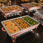 4Pack 11QT Chafing Dishes for Buffet, Total 44QT Set with 7 Food Pans in Rose Gold 4 Pack