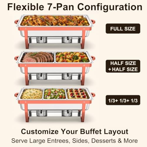 4Pack 11QT Chafing Dishes for Buffet, Total 44QT Set with 7 Food Pans in Rose Gold 4 Pack, alternate view 2
