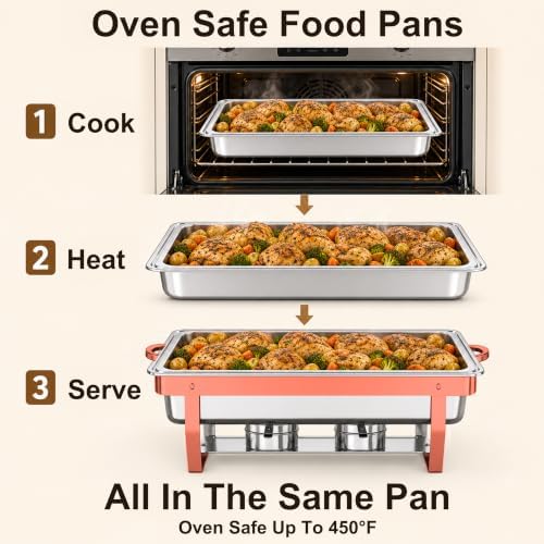 4Pack 11QT Chafing Dishes for Buffet, Total 44QT Set with 7 Food Pans in Rose Gold 4 Pack, alternate view 3