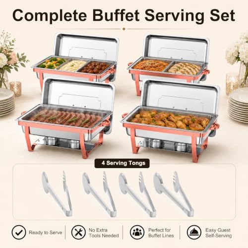 4Pack 11QT Chafing Dishes for Buffet, Total 44QT Set with 7 Food Pans in Rose Gold 4 Pack, alternate view 4