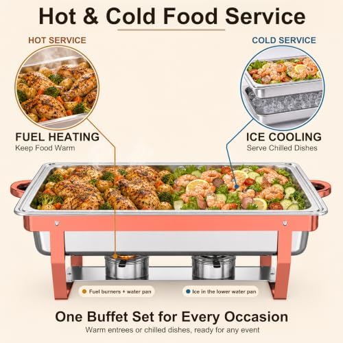 4Pack 11QT Chafing Dishes for Buffet, Total 44QT Set with 7 Food Pans in Rose Gold 4 Pack, alternate view 6