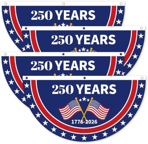 4Pack 2x4 Ft USA 250th Anniversary Bunting Fan Flags, 1776-2026 250 Years of Freedom Patriotic Banner, 4th of