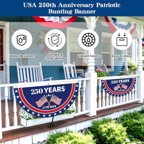 4Pack 2x4 Ft USA 250th Anniversary Bunting Fan Flags, 1776-2026 250 Years of Freedom Patriotic Banner, 4th of, alternate view