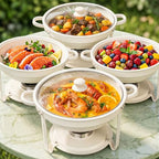 4Pack 6QT White Chafing Dishes for Buffet with Glass Lid in Silver and Golden