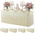 4Pack Beige Spandex Tablecloth for 6FT Rectangle Table, Table Skirt