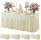 4Pack Beige Spandex Tablecloth for 6FT Rectangle Table, Table Skirt
