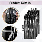 4Pack Black Foil Fringe Curtain, Black Backdrop for Halloween Decorations, alternate view 2