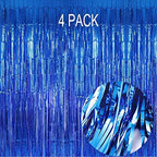 4Pack Blue Foil Fringe Curtain, Blue Streamers Backdrop Party Decorations