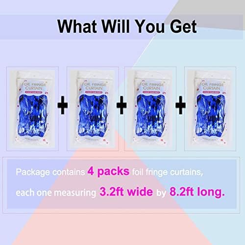 4Pack Blue Foil Fringe Curtain, Blue Streamers Backdrop Party Decorations, alternate view 2