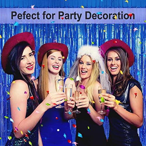 4Pack Blue Foil Fringe Curtain, Blue Streamers Backdrop Party Decorations, alternate view 3