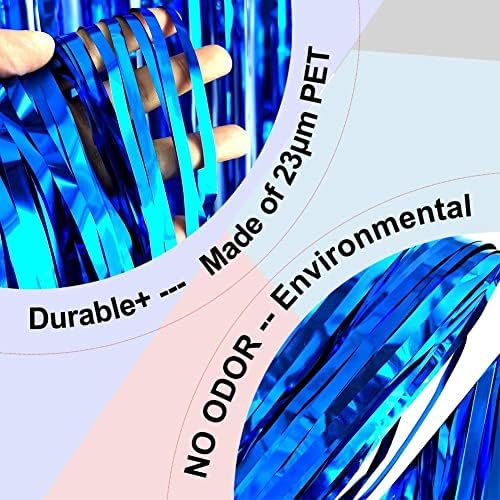 4Pack Blue Foil Fringe Curtain, Blue Streamers Backdrop Party Decorations, alternate view 4